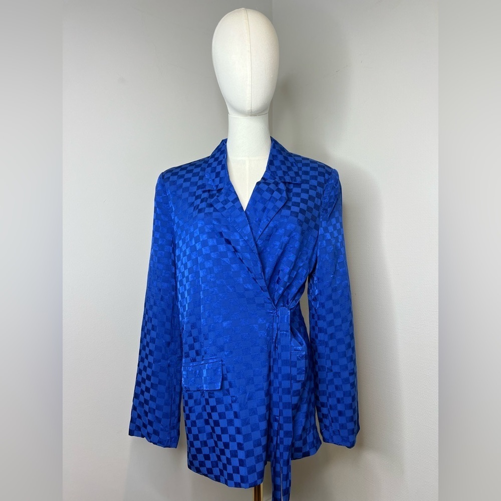 NastyGal Blue Checkered Blazer